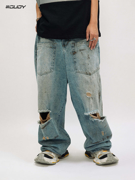 Vintage Wash Distressed Denim Pants