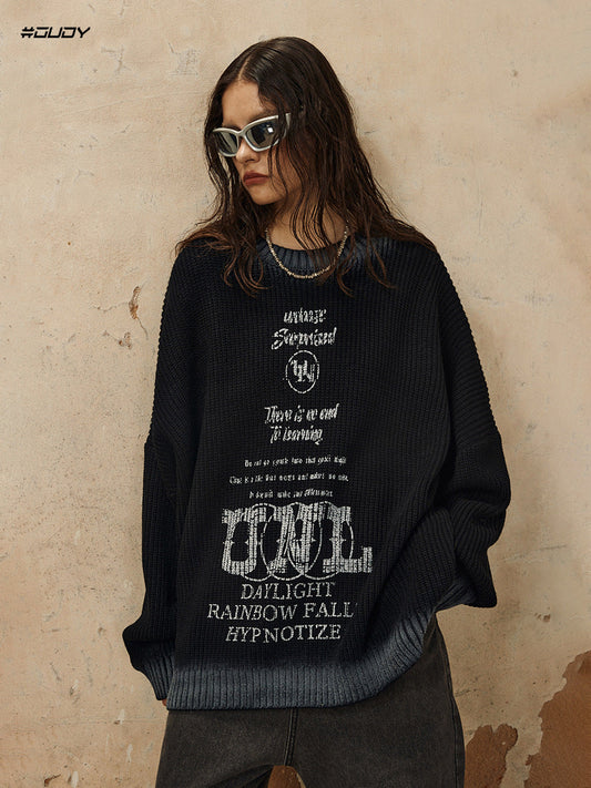 Vintage Printed Oversized Sweater